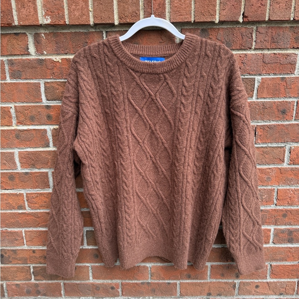 AELFRIC EDEN RETRO 90S CABLE KNIT Brown Oversized Sweater Size Medium Women’s